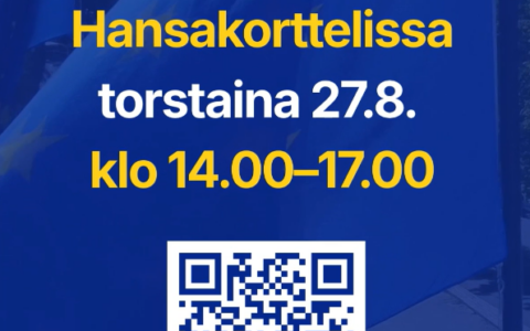 Speaker's Corner Hansakorttelissa torstaina 27.8. klo 14.00–17.00, QR-koodi, europeforum.fi.