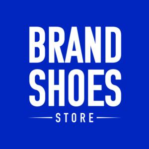 Brand Shoes Store -logo sinisellä taustalla, isot valkoiset kirjaimet.