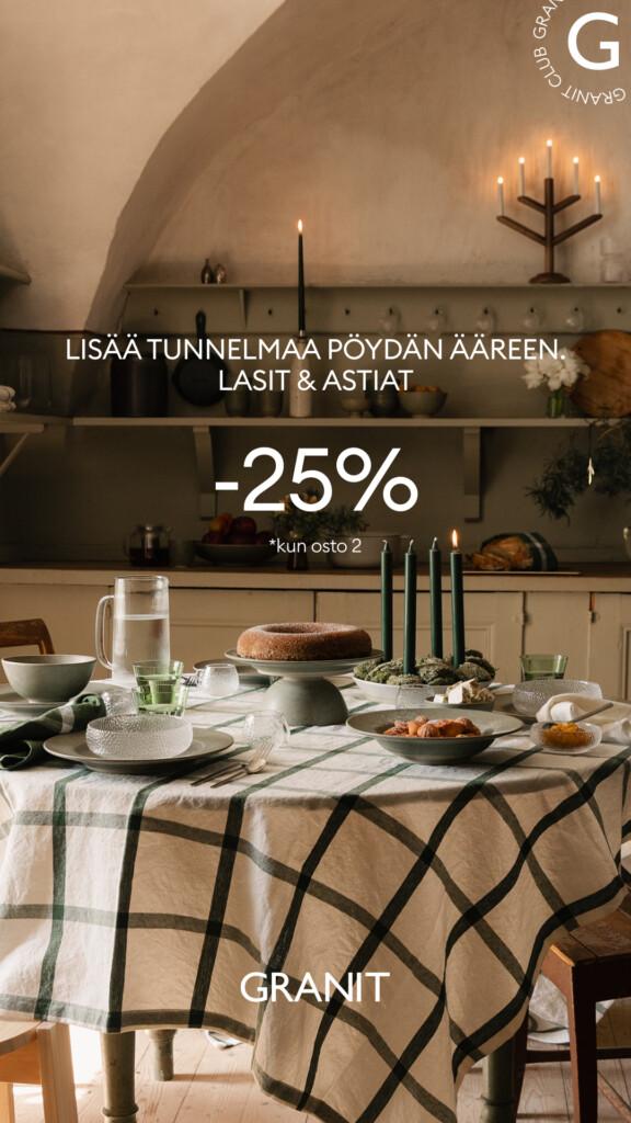 Tunelmaa pöydän äärelle, kaikki juomalasit ja astiat -25% kun ostat 2 tai enemmän